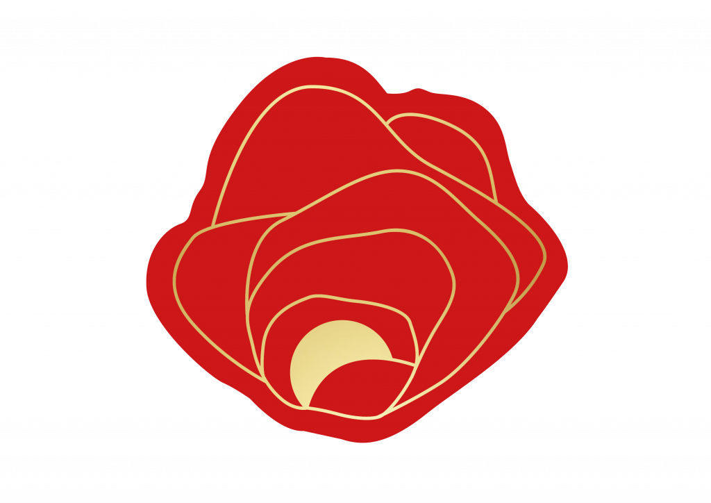 Rotos Logo. Zeigt eine Blume, die einen goldenen Kern hat